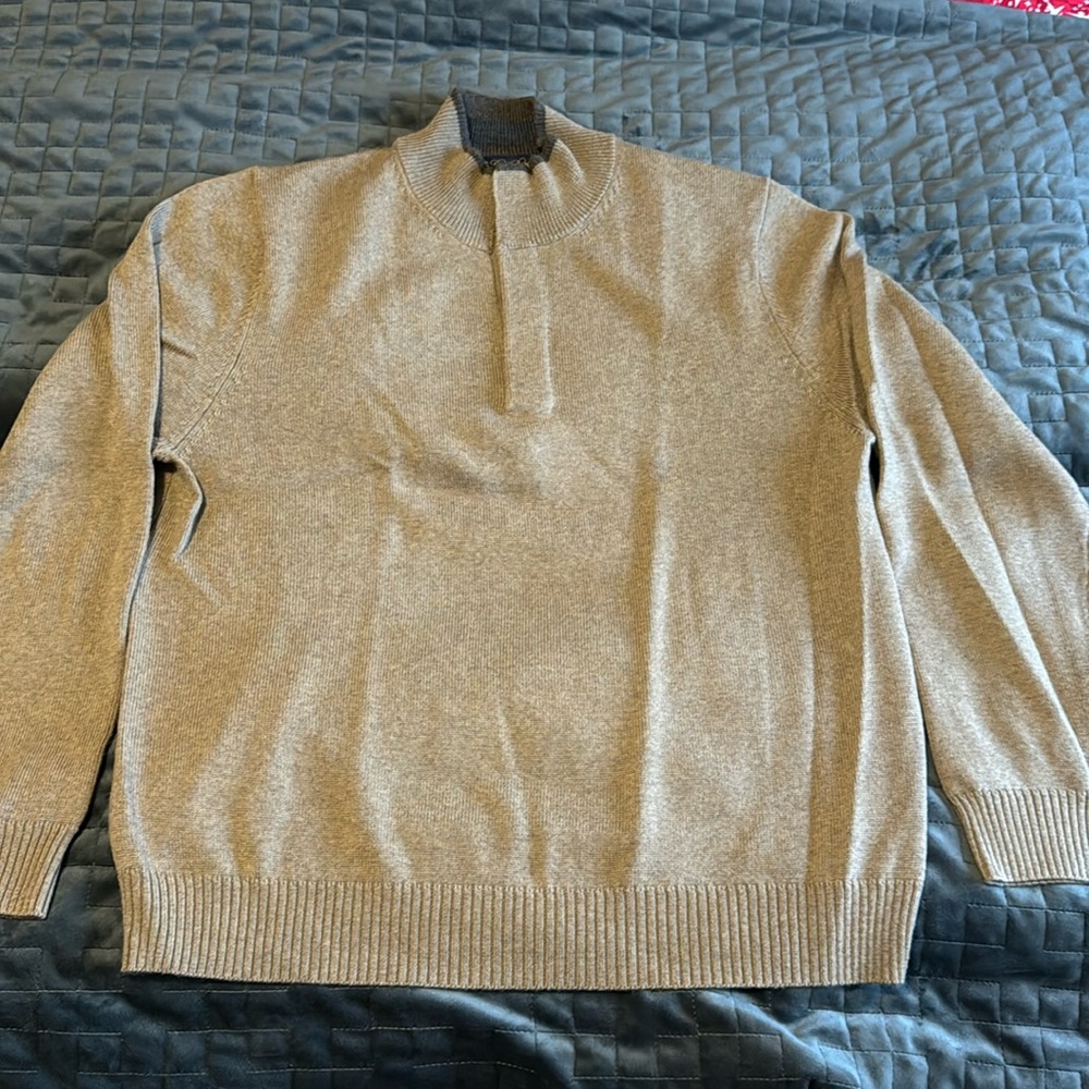 EUC Brooks Brothers light brown color merino wool 3/4 button sweater size L